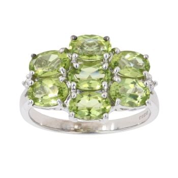 9ct White Gold Peridot Cluster Ring