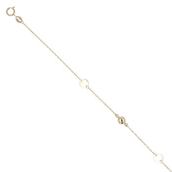 9ct Yellow Gold Alternating Disc and Bead Fancy Bracelet 7.5"