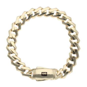 14ct Yellow Gold Monaco Edge Plain Lock Curb Bracelet 8.5"