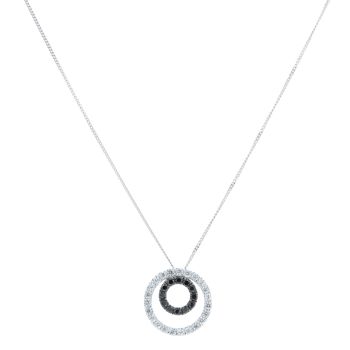 9ct White Gold Cubic Zirconia Black And White Pendant And Chain 18"
