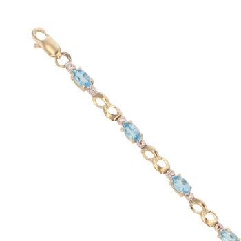 9ct Yellow Gold 0.20ct Diamond and Blue Topaz Bracelet 7"