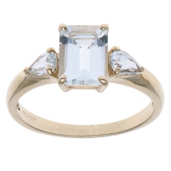 9ct Yellow Gold Blue Prasiolite Three Stone Ring