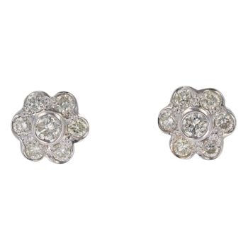 18ct Yellow Gold 1.00ct Brilliant Cut Diamond Floral Cluster Stud Earrings