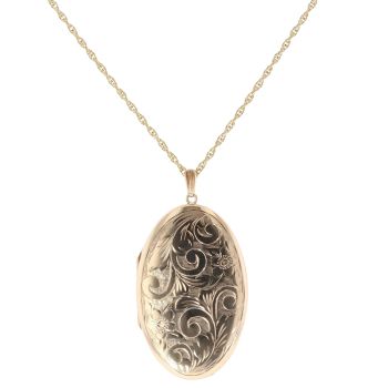 9ct Yellow Gold Floral Locket Pendant and Chain 20"