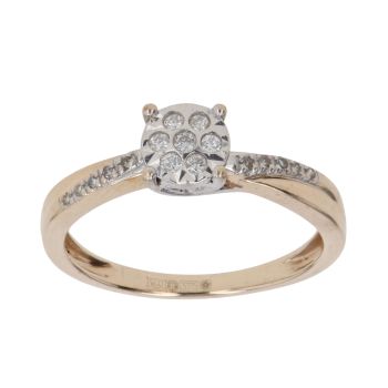 9ct Yellow Gold 0.10ct Brilliant Cut Diamond Twist Cluster Ring