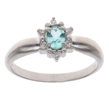 18ct White Gold 0.05ct Diamond and Green Tourmaline Cluster Ring