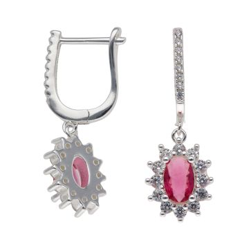 Silver Red Gemstone Cluster Earrings
