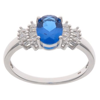 Silver Blue Gemstone and Cubic Zirconia Fancy Ring