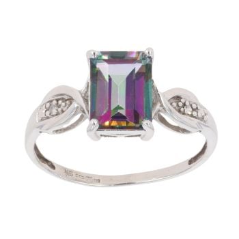 9ct White Gold 0.05ct Diamond And Mystic Topaz Ring