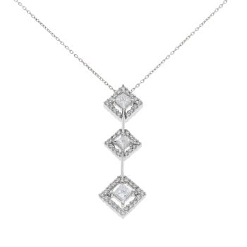 18ct White Gold 1.10ct Princess And Brilliant Cut Diamond Pendant And Chain 18"