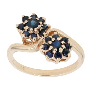 9ct Yellow Gold Sapphire Double Cluster Ring