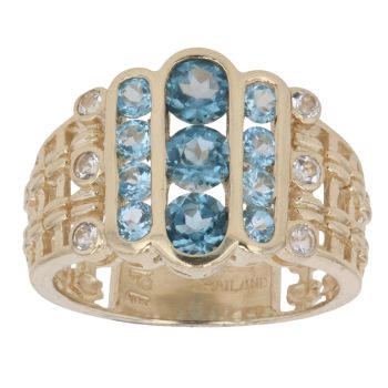 9ct Yellow Gold Blue Topaz and Cubic Zirconia Fancy Ring