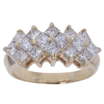 14ct Yellow Gold 2.25ct Princess Cut Diamond Cluster Ring
