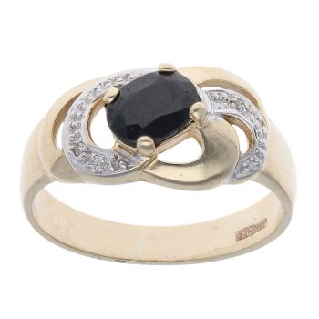 9ct Yellow Gold 0.05ct Diamond And Sapphire Ring