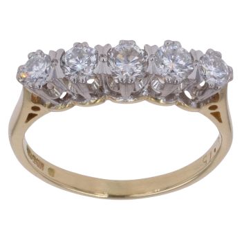 18ct Yellow Gold 0.75ct Round Brilliant Cut Diamond Five Stone Ring