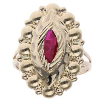 14ct Yellow Gold Red Gemstone Marquise Fancy Ring