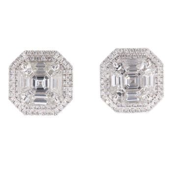 Platinum 2.75ct Asscher Pie Cut Diamond Halo Stud Earrings