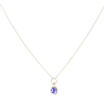 14ct Yellow Gold Children's Blue Eye Pendant And Chain 16"