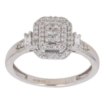 9ct White Gold 0.25ct Brilliant And Baguette Cut Diamond Cluster Ring