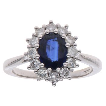 18ct White Gold 0.55ct Brilliant Cut Diamond and Sapphire Cluster Ring