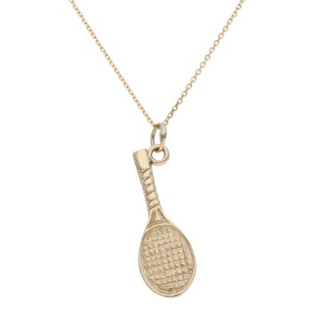 9ct Yellow Gold Tennis Racket Pendant and Chain 18"