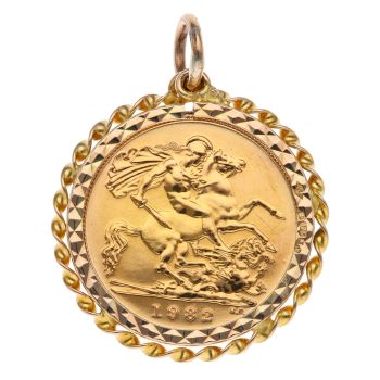 9ct Yellow Gold 1982 Elizabeth II Decimal Portrait Half Sovereign Coin Pendant