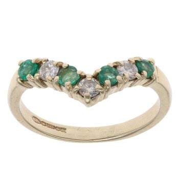 9ct Yellow Gold 0.20ct Diamond And Emerald Wishbone Ring