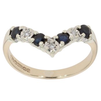 9ct Yellow Gold 0.03ct Diamond And Sapphire Wishbone Ring