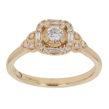 18ct Yellow Gold 0.33ct Brilliant and Baguette Cut Diamond Cluster Ring