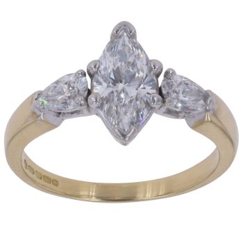18ct Yellow Gold 1.60ct Marquise and Pear Cut Diamond Trilogy Ring