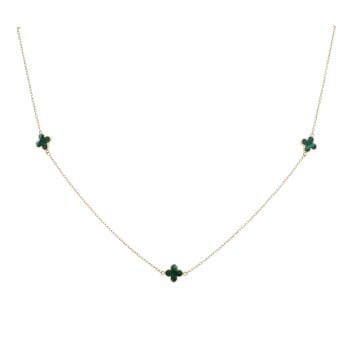 9ct Yellow Gold Malachite Petal Necklace 16"