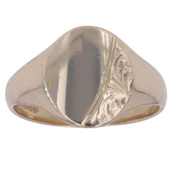 9ct Yellow Gold Patterned and Plain Signet Ring