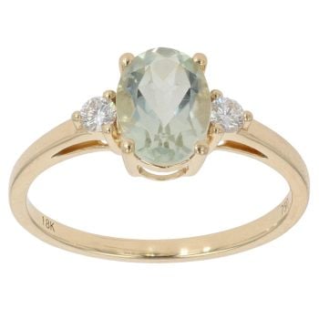 18ct Yellow Gold 0.10ct Diamond and Prasiolite Solitaire Ring