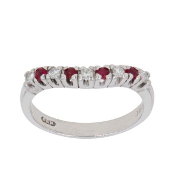 18ct White Gold 0.15ct Brilliant Cut Diamond and Ruby Wishbone Ring