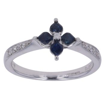 18ct White Gold 0.06ct Brilliant Cut Diamond and Sapphire Cluster Ring