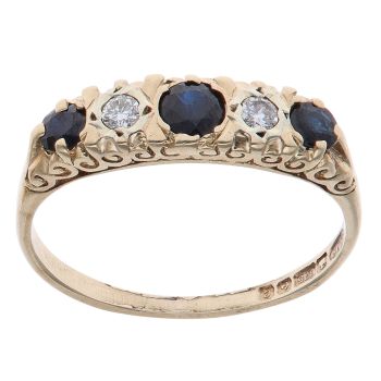 9ct Yellow Gold 0.10ct Brilliant Cut Diamond and Sapphire Fancy Ring