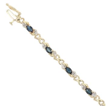 9ct Yellow Gold 0.10ct Diamond And Sapphire Bracelet 7"