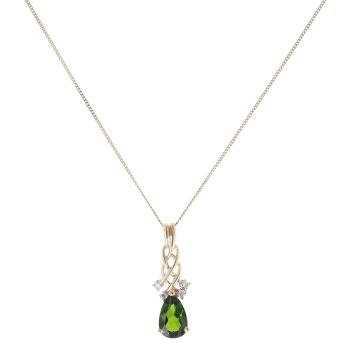9ct Yellow Gold 0.05ct Diamond and Diopside Pendant and Chain 18"