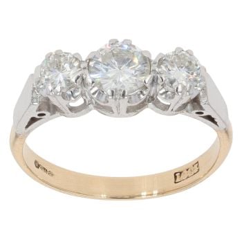 14ct Yellow Gold Brilliant Cut 1.00ct Diamond Trilogy Ring