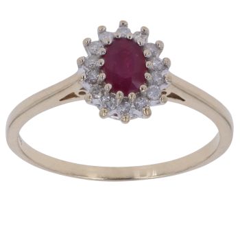 9ct Yellow Gold 0.15ct Brilliant Cut Diamond and Ruby Cluster Ring