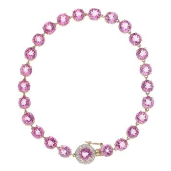 9ct Yellow Gold 0.05ct Diamond And Pink Topaz Bracelet 8"