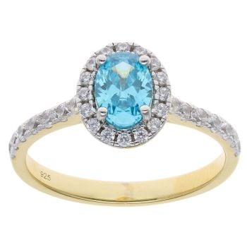 Gold Plated Silver Aquamarine And Cubic Zirconia Cluster Ring