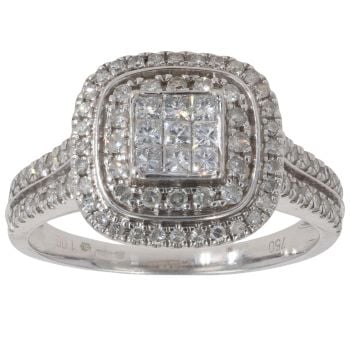 18ct White Gold 1.00ct Princess And Brilliant Cut Diamond Cluster Ring