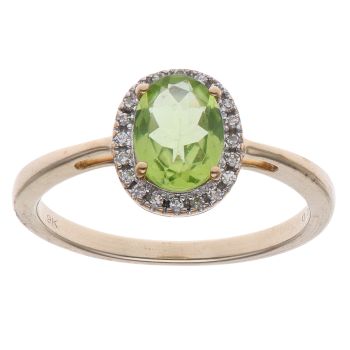 9ct Yellow Gols 0.08ct Brilliant Cut Diamond and Peridot Cluster Ring