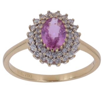 18ct Yellow Gold 0.20ct Diamond and Pink Sapphire Cluster Ring