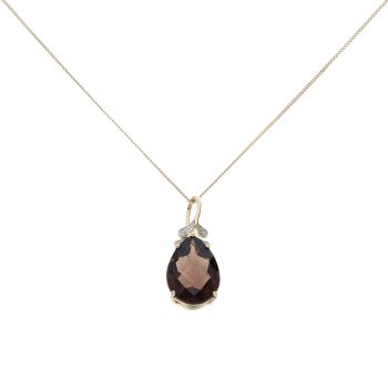 18ct White Gold 0.02ct Diamond and Smoky Quartz Pendant and Chain 18"