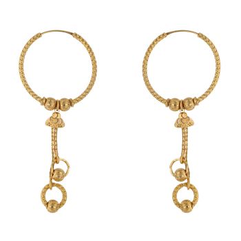 22ct Yellow Gold Long Ball Dropper Hoop Earrings