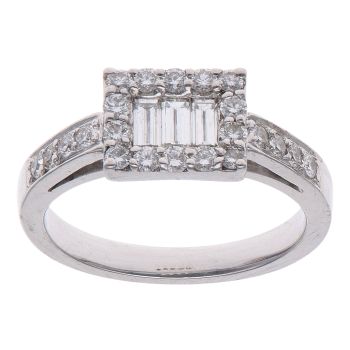 18ct White Gold 0.40ct Brilliant and Baguette Cut Diamond Cluster Ring