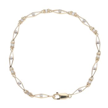9ct Yellow and White Gold 0.50ct Brilliant and Single Cut Diamond Bracelet 7.5"