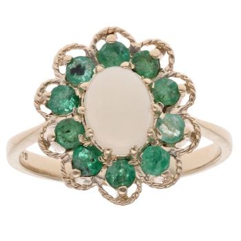 9ct Yellow Gold Emerald And Opal Cluster Ring